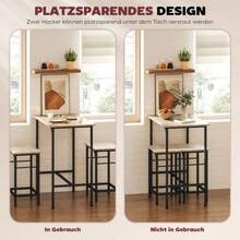 HOMCOM Barbordsset med pallar, Matbord med 2 stolar och halkfri dyna, Köksbord för matsal, Kök, Naturträ - Beige - Visa 4