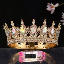 Women's Golden Glittering Bride's Rhinestone Crown Crystal Queen Headpiece, Wedding Bride's Hair Accessory, Suitable For Birthday Parties, Balls, Cake Decoration, Halloween, Christmas And Photo Booth Props (With Crown Holder)