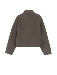 Women's Casual Single-Breasted Long Sleeve Overcoat, Solid Color, Winter - Grey - View 2