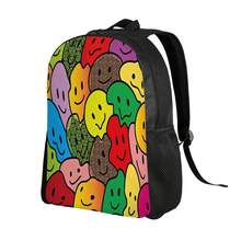 ZLIENSZUS Men's Smiling Face Backpack With Expressive Eyes & Mouth - Pastel Joyful Pattern, Single Large Storage Compartment, Soft Pastel Colors (Pink, Blue, Green, Yellow, Purple, Orange, Red, Brown, Black, White) - Casual School Backpack For College, Travel, Daily Use - Durable & Easy-Care Design, Laid-Back Style With Playful Smiling Faces, Hand Wash Dry Clean, Ideal For Teens & Adults - 彩色 - 查看 2