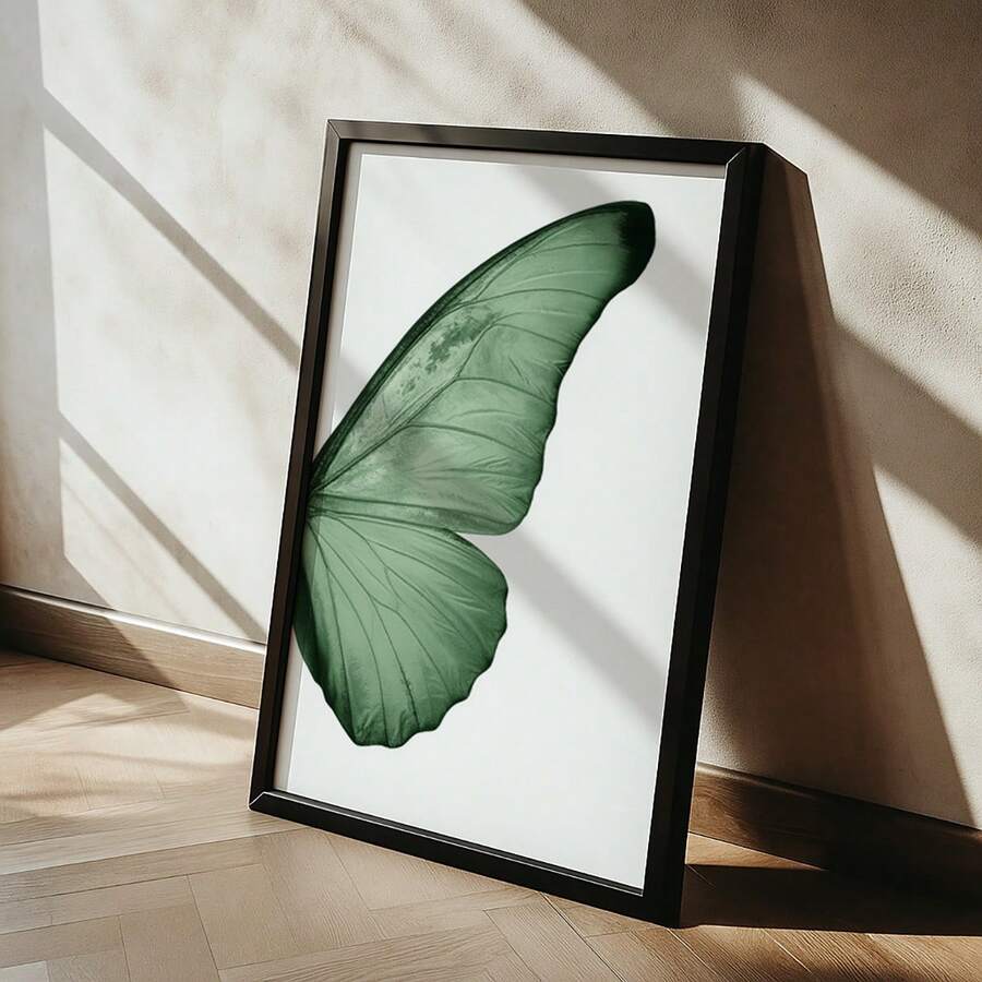 Minimalist Green Butterfly Wing Frame Nature Lightness Symmetry - 黑色 - 查看 1