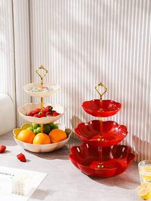 1pc Multi-Tier Dessert Stand - Elegant & Durable Design, Ideal For Weddings, Birthdays, Tea Parties, Fruit Displays, Christmas, Decor - Apricot Or Red Finish Pastry Tray - Multicolor - View 9