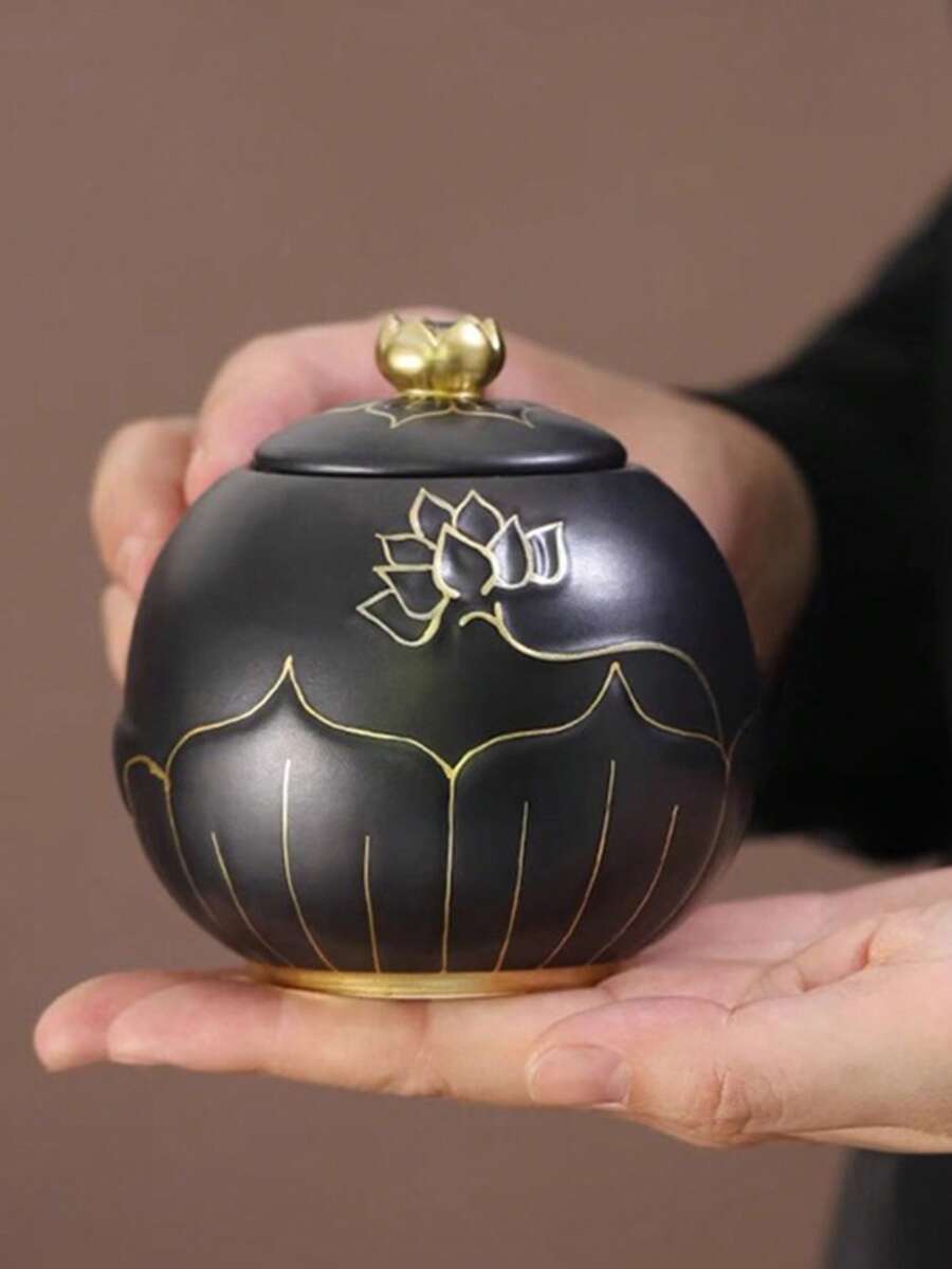 Ceramic Small Urn For Human Ashes Cremation Keepsake Urn For Adult Male Female Ice Crack Keepsake Urn For Human Or Pet Ashes Celadon - 金色 - 查看 1