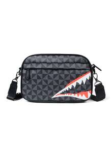 New Arrival Men's Cool Windmill Shark Mouth Messenger Bag, Casual Large Capacity Youth Gift Square Crossbody Bag, Geometric Pattern Street Style Versatile Small Sling Bag - Multicolor - View 11