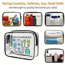 Transparent Zipper Handbag - Lightweight Travel Storage Bag, Transparent Toiletry Bag, Cosmetic Case, Unisex Tech Charger Storage Bag, Suitable For Airport, Gym And Daily Use - Easy-To-Clean Design, Fashionable Travel Bag, Durable Zipper Closure, Modern Luggage Accessories, Sturdy Structure, Essential For Fitness Enthusiasts - A - Xem 3