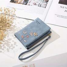 Cartera corta para mujeres con correa de muñeca, tarjetero floral beige, monedero, clip para dinero, uso diario minimalista para estudiantes - Rosa - Ver 3