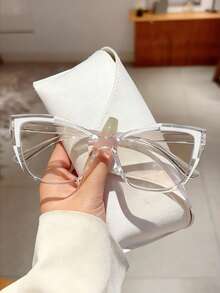1 pereche ramă colorată în formă de ochi de pisică, lentile transparente, potrivită atât pentru femei, cât și pentru bărbați, potrivită pentru citit, utilizarea telefoanelor mobile, lucrul la computer și purtarea zilnică. Ochelari de damă | Lentile simple de damă - clar - Vizualizare 3