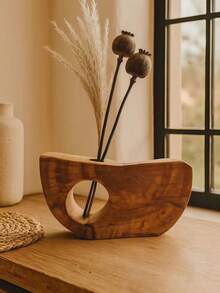 1件北欧风格镂空雕花木石花瓶，创意弧形桌面摆件，适用于客厅/门厅/卧室/书房，可插干花、人造树枝和芦苇草。 - 彩色 - 查看 1