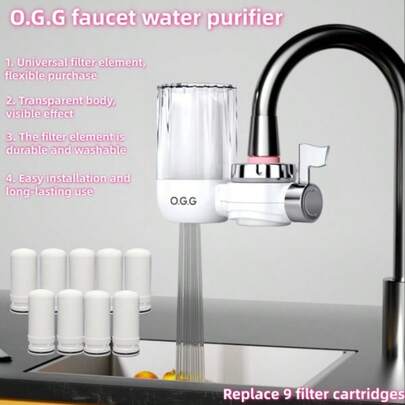9-Pack Replacement Filters Faucet Water Purifier, Tap Water Filter For Kitchen, Bathroom, Hotel, Office, Improves Water Taste