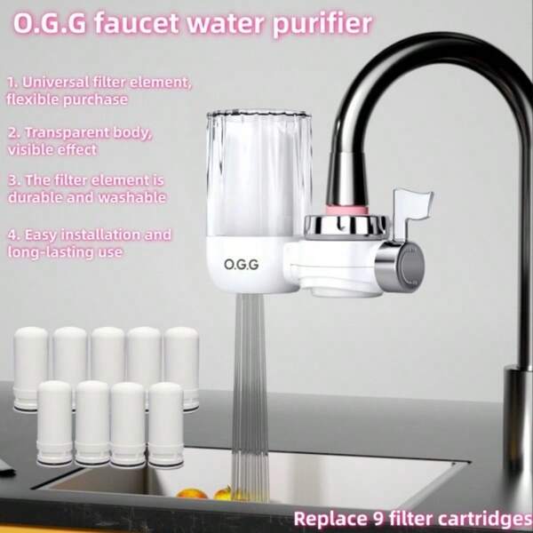 9 عبوة فلاتر بديلة لمرشح مياه الحنفية، فلتر مياه الحنفية للمطبخ والحمام والفندق والمكتب، يحسن طعم المياه