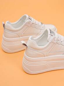 White Versatile Casual Women's Shoes, Fashionable Ladies' Platform Sneakers