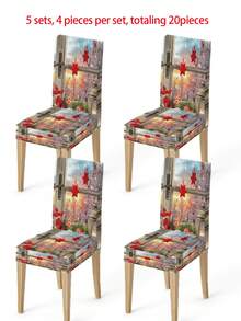 Funda elástica para silla de Navidad, protector de respaldo de silla con diseños de Papá Noel, muñeco de nieve, acebo, árbol y copos de nieve, funda lavable para silla de comedor de invierno para decoración del hogar, restaurante, sala de estar y cocina (1 pieza/4 piezas/6 piezas/20 piezas) - Multicolor - Ver 14