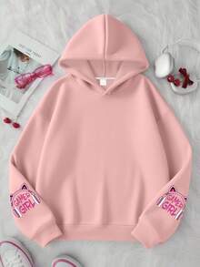 Cute Cartoon Print Sweatshirt For Teen Girl, Comfortable & Fashionable Long Sleeve Pullover Sweatshirt For Autumn/Winter, Suitable For Graduation & Back To School Season - Pink - View 2