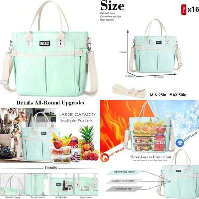 Lunch Bags For Women,Insulated With Adjustable Strap & Drinks Holder For Adults' Work, Picnic & Beach Workout