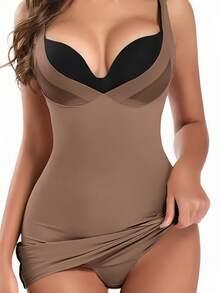 1 件无缝紧身连衣裙，针织面料，舒适贴合，收腹，提臀，收腰，塑身，可调节肩带