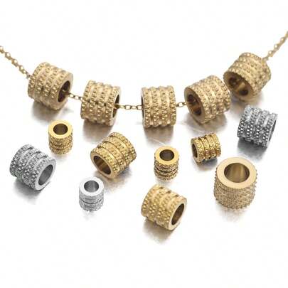 5/10pcs Gold-Plated Stainless Steel Triple Line Mesh Spacer Beads, Suitable For DIY Jewelry Making, Necklace And Bracelet