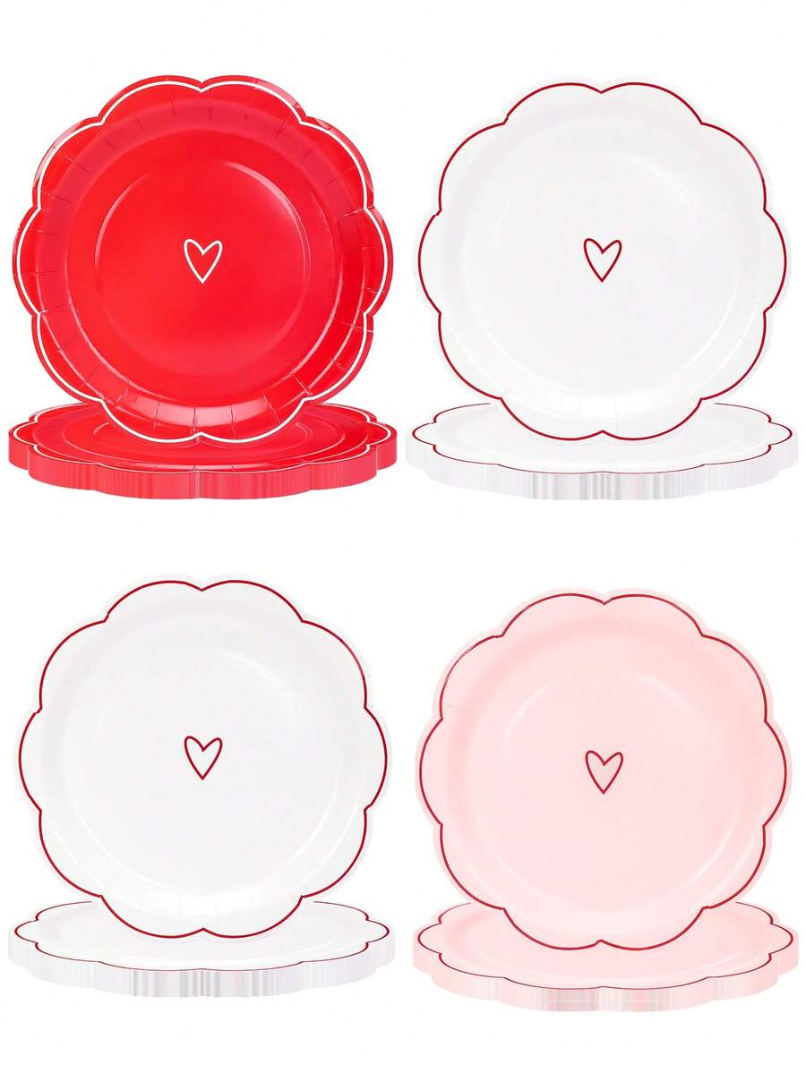 10个/20个/50个装情人节纸盘，扇形心形一次性餐盘，红粉白三色可选，7英寸，适用于家庭聚会装饰 - 愛心款 - 查看 1