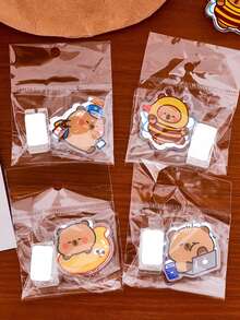 4个/1个 水豚双面便签夹，趣味薯片夹，厨房零食食品收纳小袋子夹，PP文件夹