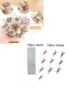 10 pezzi Decorazioni per albero di Natale, foglie rosse natalizie glitterate, fiori di Natale artificiali, decorazioni per albero di Natale con foglie rosse glitterate, per matrimonio natalizio, celebrazioni festive, fiori decorativi natalizi, decorazioni per feste