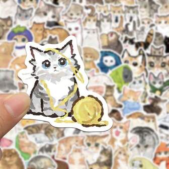 Pegatinas de gato de colores variados GUTBD, pegatinas reutilizables con forma asimétrica autoadhesivas para equipaje, portátil, funda de teléfono, iPad, scrapbook