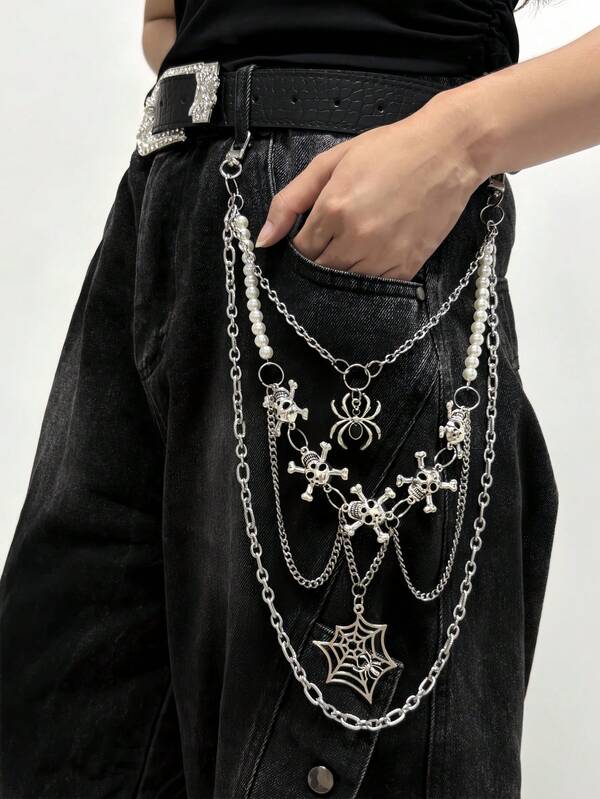 1pc Silver Punk Hip Hop Street Cool College Style Pant Chain, Suitable For Jeans, Casual Pants, Loose Pants, Bags DIY, Multi-Functional Detachable Decorative Accessory, Best For Holiday, Birthday, Party Gifts