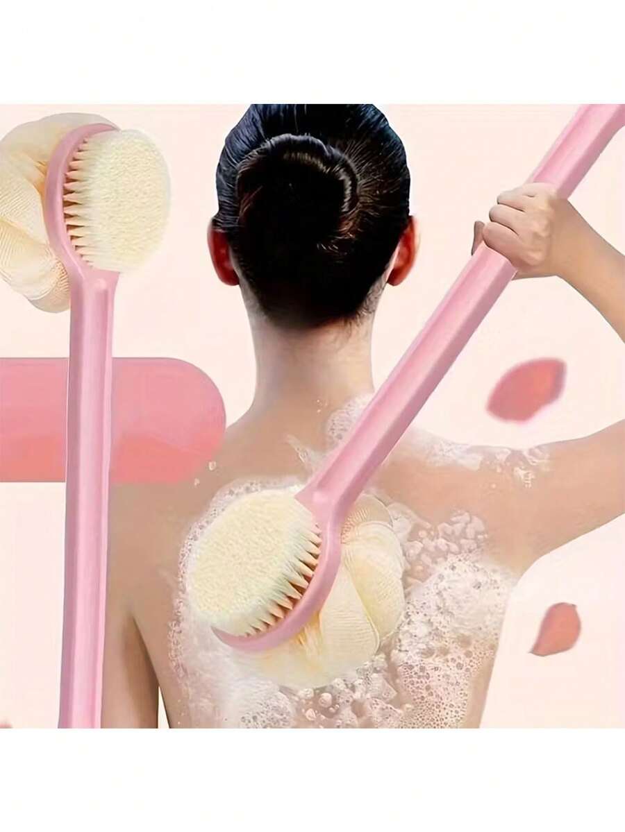 1/2 pezzi Spazzola da bagno a doppia faccia con manico lungo e setole morbide, spazzola esfoliante e massaggiante 2 in 1 per le zone difficili da raggiungere, costruzione durevole adatta a uomini e donne di tutti i tipi di pelle, accessori per doccia e bagno