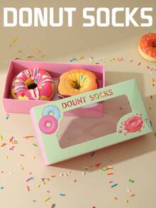 2 双甜甜圈印花袜子，适合日常生活和户外运动，秋冬季优质厚女士袜子，有趣的甜甜圈图案条纹印花男士中筒袜，独特的节日礼品套装设计长袜，适合万圣节/圣诞节/生日派对/情人节/周年纪念日和各种节日异想天开的礼物，有趣的惊喜袜子送给朋友/家人/爱人