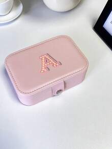 1个旅行首饰盒，26个字母装饰，您的专属符号，迷你首饰盒，PU皮革小首饰盒，多功能首饰盒，紧凑型首饰盒，首饰收纳盒，首饰储物盒，便携式旅行首饰盒，大容量首饰盒，简约首饰盒，化妆盒，化妆品收纳盒 - 粉紅色-1pc - 查看 7