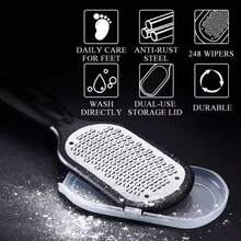 1 Pcs Professional Stainless Steel Foot File, Pedicure Tool, Safety Splash Guard Design, Ergonomic Curved Easy-Grip Handle And Stainless Steel Coarse And Fine Grain Exfoliating Surface - Durable Foot Skin Removal Tool, Solid Construction, Suitable For Home SPA Pedicure And Manicure Care By Beauty Enthusiasts - Perfect Gift For Winter Care, Thanksgiving, Christmas And Halloween Health And Home Supplies Health Care Foot Care Corn And Callus Treatment Tools - 黑色 - 查看 6