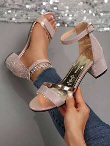 Sandalias de tacón grueso para mujer, sandalias de tacón alto y grueso con correa de tobillo de colores elegantes, sandalias de tacón alto versátiles y de moda, sandalias de tacón alto multifuncionales adecuadas para mujeres, regalo de vuelta a la escuela