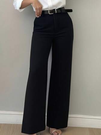 Women's Minimalist Design Flared Leg Casual Trousers, Suitable For Commuting, Office, Daily Wear, All Seasons