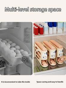 1/2 件 4 层滚动鸡蛋架 - 节省空间的侧门设计，最多可容纳 30 个鸡蛋，表面光滑，手柄方便，适用于厨房和冰箱储存 | 现代厨房配件 | 耐用的塑料材质。[注意：请参考第二个产品尺寸图以了解放置鸡蛋的正确方法，因为这样可以让鸡蛋有序地滚下来。]