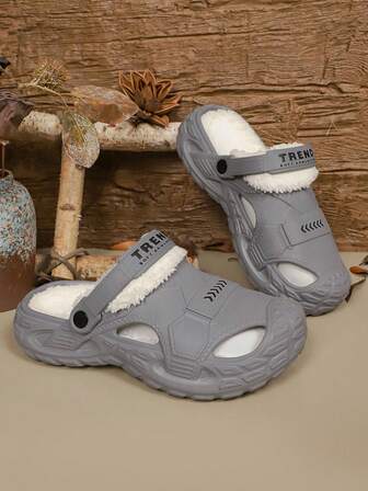 Men's Winter Detachable Reversible Fleece Warm Slippers, Fashionable Casual Indoor Slippers, Outdoor Men's Beach Shoes, Size Run Large (Recommend Ordering One Size Up For More Comfortable Fit)