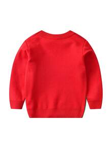 Boys' Crown Pattern Jacquard Knit Sweater, Crew Neck Long Sleeve Pullover For Autumn & Winter - Red - View 2