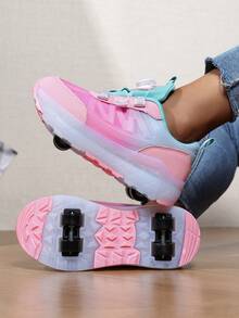 1 par de patines con ruedas para niños con diseño de hebilla giratoria, suela gruesa, transpirable y adorable. Patines desmontables 2 en 1 adecuados para todas las estaciones - Rosa vieja - Ver 17