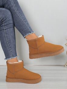 Classic Thick Plush Snow Boots, Thick Sole Versatile Fashion Ankle Boots, Comfortable Anti-Slip Student Ankle Boots - Maroon - View 1