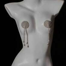 1 pieza Elegante y sexy tapa de pezón con borlas de cristal, cadena de Body de bikini sexy y brillante para mujer, sin electrochapado, cristal artificial, adecuado para regalos de San Valentín y fiestas - Utilizable en todas las estaciones