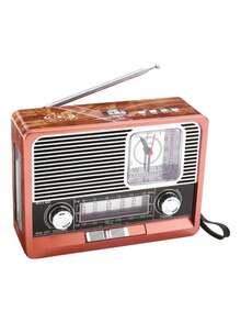 DTI Radio FM AM Reloj Bluetooth Aux USB Altavoz Vintage - Marrón - Ver 2