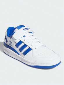 阿迪达斯 (ADIDAS) Adidas Originals FORUM Low J 复古款，轻便耐穿，防滑低帮滑板鞋，白蓝配色，经典魔术贴运动滑板鞋，儿童款 - 藍白色 - 查看 3