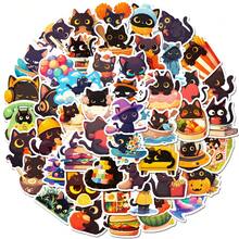 50 张黑猫可爱卡哇伊贴纸、复古 DIY 笔记本剪贴簿、摩托车笔记本电脑、行李涂鸦贴花 - 彩色 - 查看 4