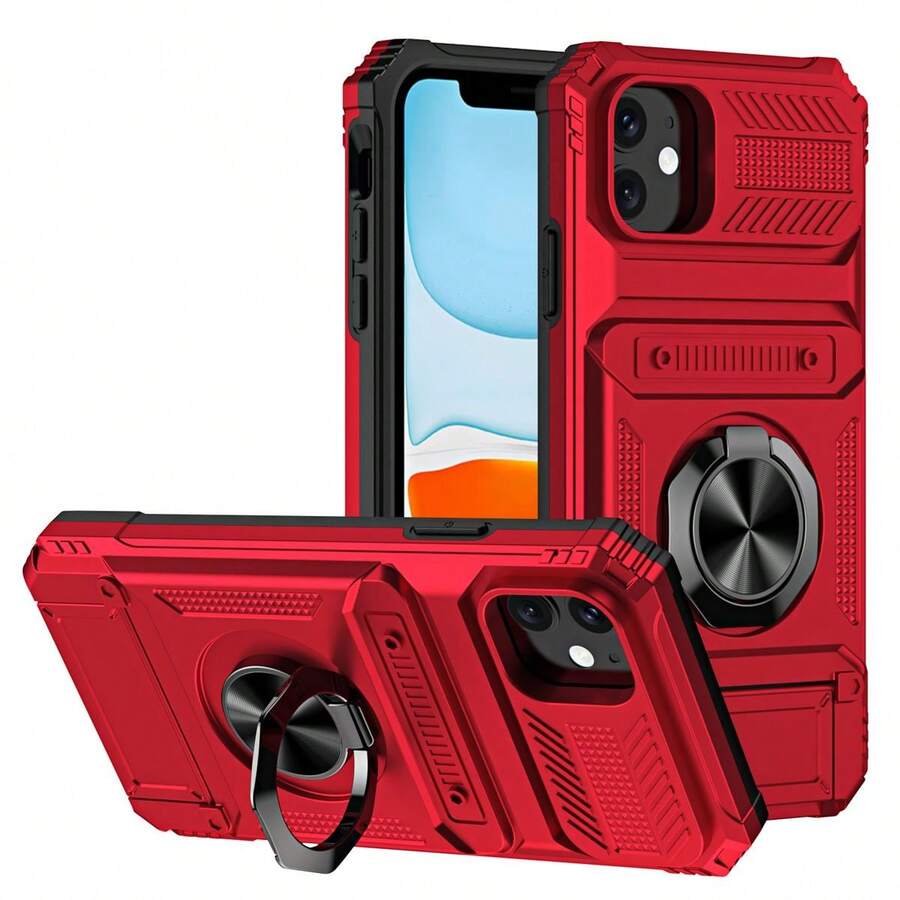 Metal Frame Phone Case With Hidden Card Holder, Compatible With IPhone 17, 16, 15, 14, 13 Pro Max,  S25, S24, 23, S22, And A Series Models. Stylish, Elegant, And Beautiful. - 紅色 - 查看 1