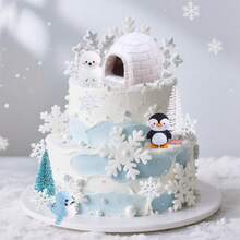 LaVenty Penguin Cake Decoration Winter Wonderland Birthday Decoration Party Supplies Penguin Party Favors Frozen Birthday Cake Decoration - Multicolor - View 2