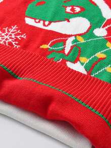 Boys' Crown Pattern Jacquard Knit Sweater, Crew Neck Long Sleeve Pullover For Autumn & Winter - Red - View 5
