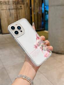 Pink Orchid, Bible Verses, Strength And Dignity Printed Mobile Phone Case For 12-17 Glitter Diamond Anti-Fall Transparent Mobile Phone Case, Shiny Mobile Phone Case, Glitter Mobile Phone Protective Case,  Glitter Mobile Phone Case - 彩色 - 查看 6