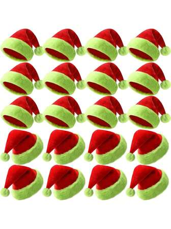 Vicenpal 1 PcSanta Hats Bulk Plush Christmas Hats For Adults Women Men Holiday Party Costume(Red And Fluorescent Green) Christmas Decorations Home Christmas Gifts Christmas Decor