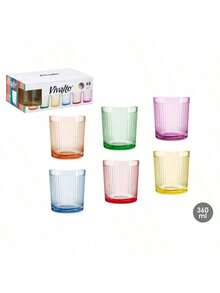 GLASSEA-Set de 6 Vasos de Vidrio con Diseño Diamante y Rayas (360 ml) – Surtido en 6 Colores – Ideales para Fiestas, Bebidas Frías y Decoración del Hogar - festival - Ver 3