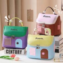 1 pezzo Borsa trucco per donne con motivo dopamina, grande capacità, scomparti, portatile e impermeabile per il viaggio, da tenere in mano