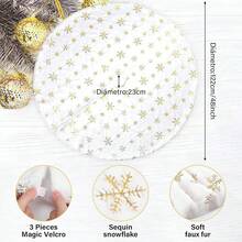 Falda para Arbol de Navidad, 122cm Pie de Arbol Navideño Blanco con Lentejuelas de Copo de Nieve Dorados, Pie de Pino Navideño para Decoración de Navidad, año Nuevo, - Blanco - Ver 9