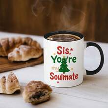 11 Oz Ceramic Sister Coffee Mug - "Sister, You Are My Soul Mate" Christmas Tree Design, Red And Green Letters, A Sincere Gift For Sisters, Dishwasher  Coffee Mug, Suitable For Family Gatherings, Birthdays, And Special Occasions, Reusable Holiday Gift, Ceramic Coffee Mug For Soul Mate, Christmas Gift, Christmas Coffee Mug, Coffee Mug, Christmas Mug, Christmas Printed Coffee Mug, Christmas Gift Idea, Daughter-In-Law Gift, Holiday Coffee Mug, Couple Coffee Mug - Pink - View 4