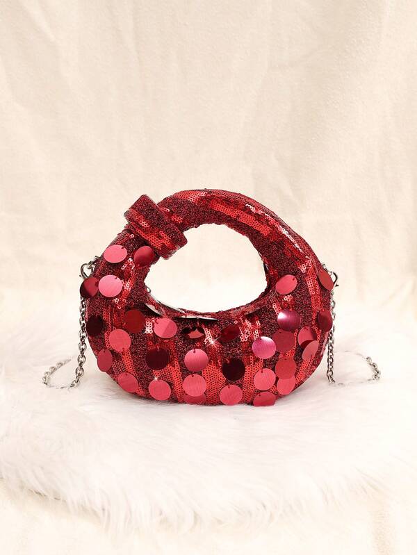 1pc Glittery Moon Shaped Clutch Bag, Elegant Party Purse, Beaded Handbag, Shiny Glitter Bag, Relaxed Shoulder Bag, Luxury Tote, Glitter Bag, Small Party Bag, Interesting Valentine's Day Gift For Women